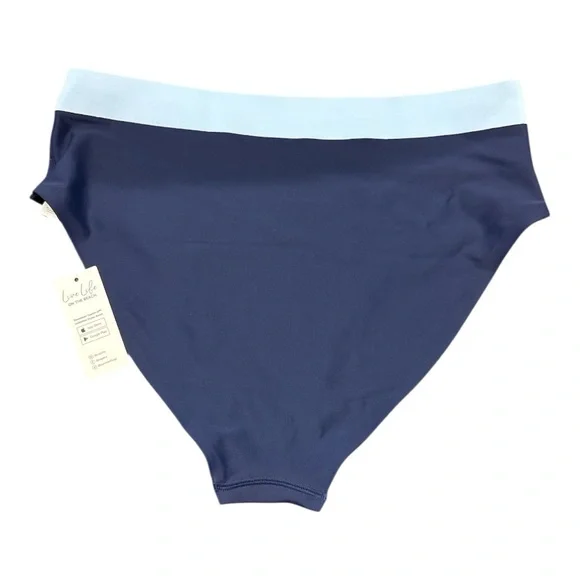 NWT Cupshe Ola de Verano Banded Mid-Rise  Navy and Light Blue Bikini Set - Picture 8 of 8